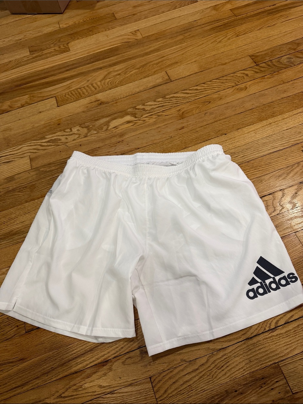 adidas White Athletic Shorts with Black Logo 2x